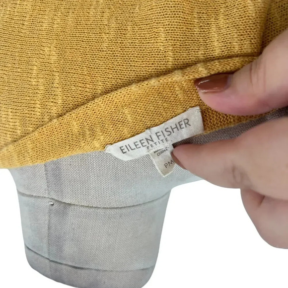 Eileen Fisher Golden Yellow Linen Blend Short Sleeve Sweater Petite‎ Medium PM - Picture 9 of 11